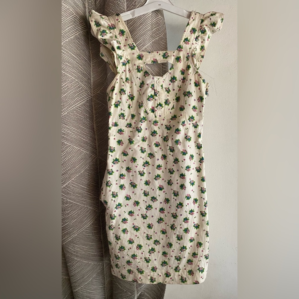 See By Chloé Cream Floral Mini Dress with Pink & Green Flowers Sz 2